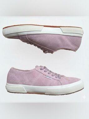Superga | Pink Mauve Lace Up Suede Sneakers with Faux Fur Lining Genuine Leather